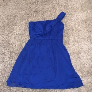 J Crew Elegant One-Shoulder Crinkle Silk Blue Cocktail Dress Size 8